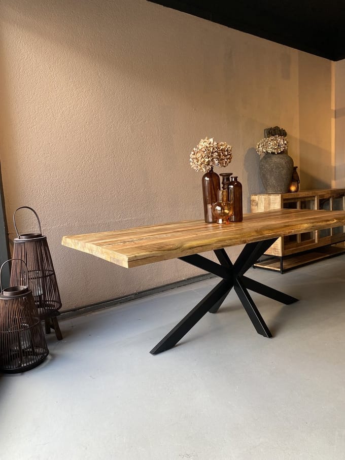 Sfeerwonen en Zo® Eettafel Live Edge 220x100 cm mangohout NATUREL
