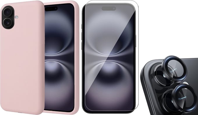 Hoesje geschikt voor iPhone 16 - Screenprotector Glas & Camera Protector - Matte Case Roze met Fluweelzachte Binnenzijde