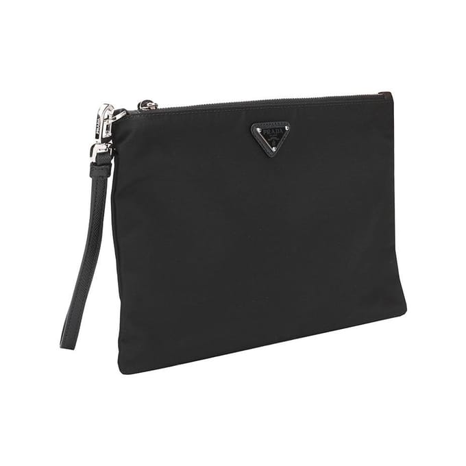 Prada Saffiano Email Driehoek Metaal Logo Make-uptas Heren Make-uptas Zwart 2NH006-064-F0002 Basic Set (Bag)