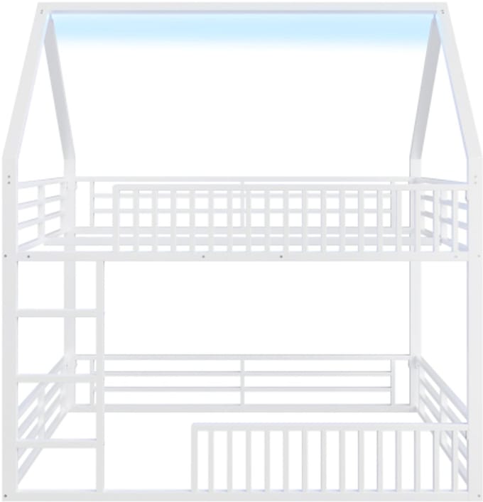 Huisbed 140x200cm stapelbed met hek en LED-verlichting, wit