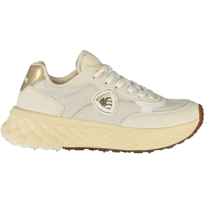 Blauer Beige Leren Dames Sneakers