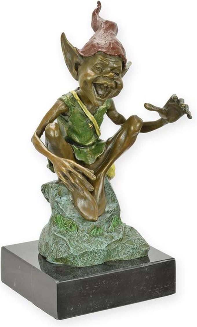 Rustende kobold - Bronzen beeld - sculptuur - 21,5 cm hoog
