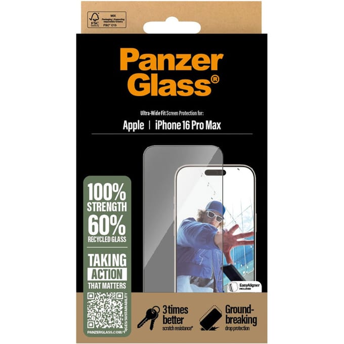 PanzerGlass Screenprotector geschikt voor Apple iPhone 16 Pro Max Glazen | PanzerGlass Ultra-Wide Fit Screenprotector - Case Friendly