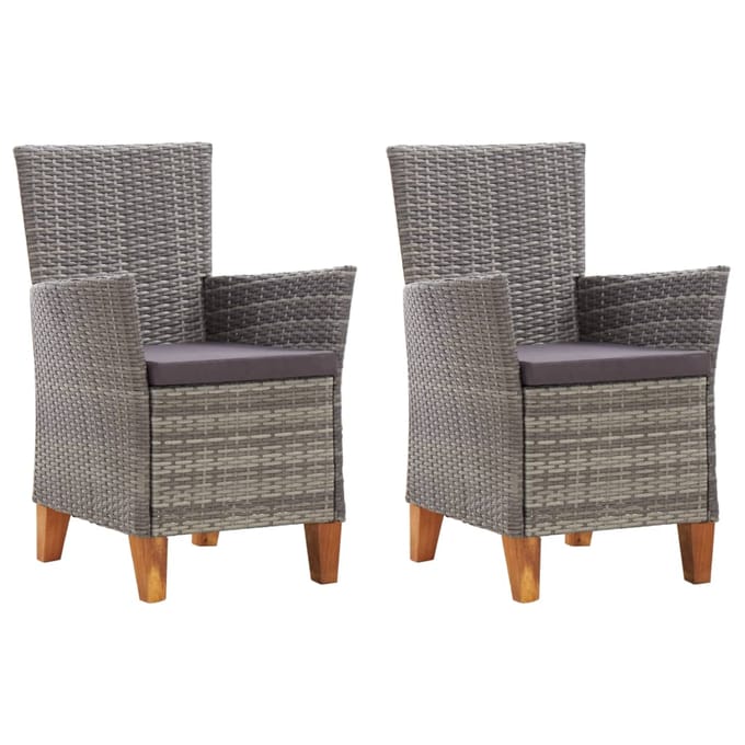 vidaXL - Tuinstoelen - 2 - st - met - kussens - poly - rattan - grijs