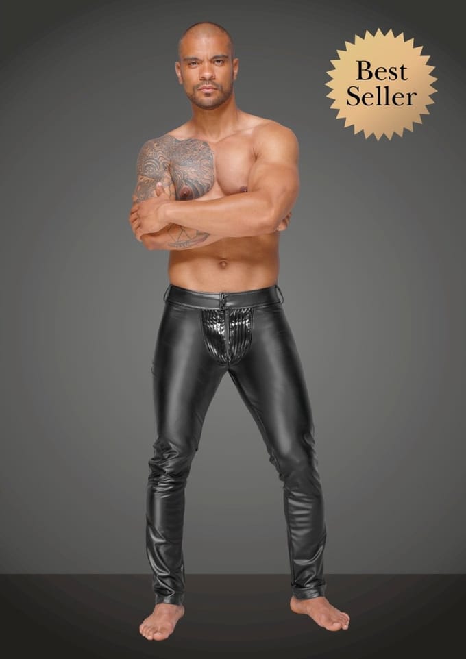 Noir Handmade - Decadence | Wetlook trousers with PVC pleats - Black