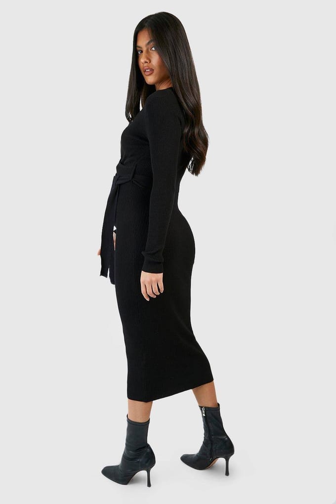 boohoo Dames Maternity Knitted Wrap Midi Dress | Zwart | Maat: 44