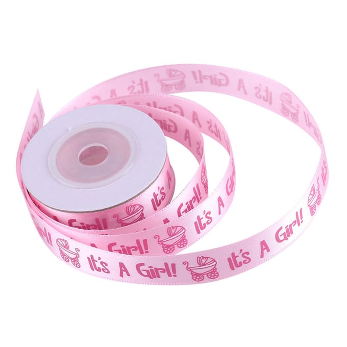 10 Yards/Rol HET IS EEN MEISJE Babyshower Doopfeest Bedankje Cadeau Satijnlint blauw