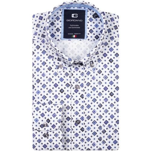Giordano Overhemd Brando Poplin Diagonal Squares Graphic Navy / male