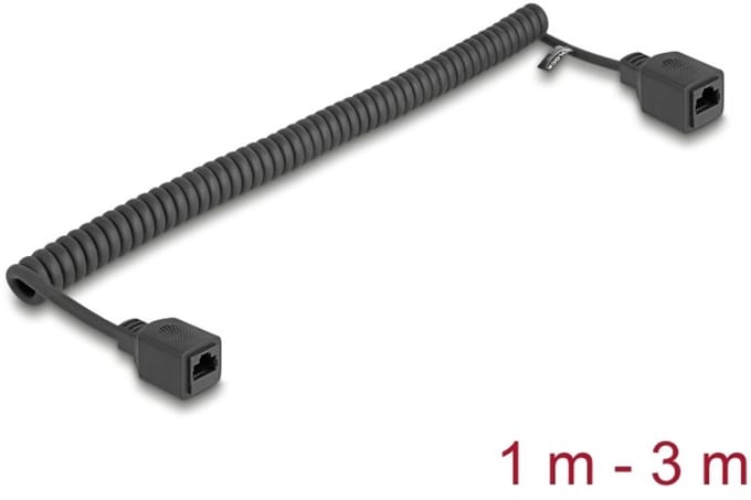 Delock RJ45 Coiled Cable jack to jack Cat.5e UTP 1 m to 3 m black