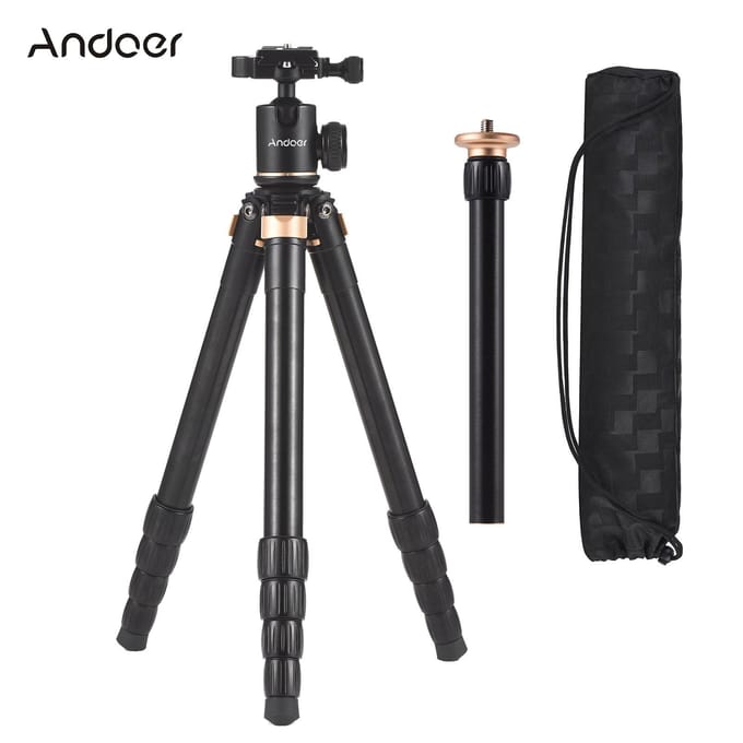 Andoer Draagbare Camera Statief Aluminiumlegering 360 graden Draaibaar Balhoofd 5kg/11lbs Belasting Flip Locks black