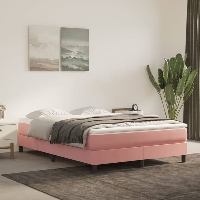 vidaXL - Boxspring - bed - fluweel - roze - 140x190 - cm