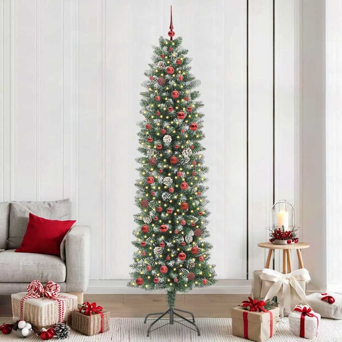 vidaXL Kunstmatige slanke kerstboom Groen en Wit 240 cm