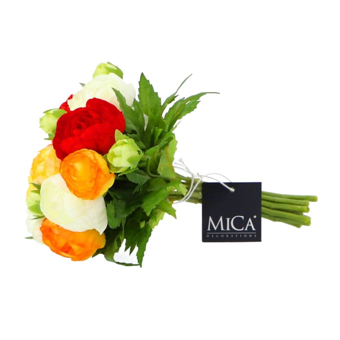 Mica Decorations Ranonkels Kunstbloemen Boeket - H22 x Ø19 cm - Oranje
