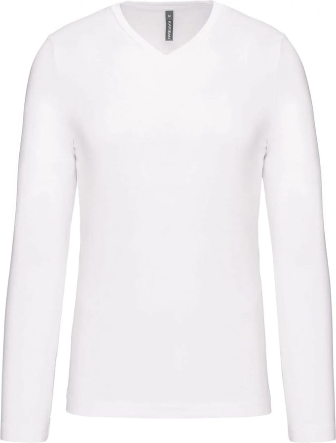 Kariban Herenshirt met lange mouwen en V-hals White - S