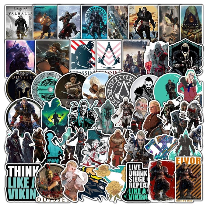 50 stuks Game Assassin'S Creed Graffiti Mobiele Telefoon Computer Laptop Notebook Waterdichte Decoratieve Stickers white