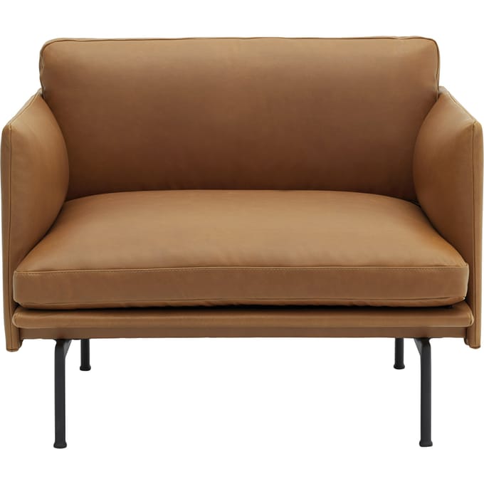 Muuto Outline Chair Fauteuil - Leer cognac - zwart