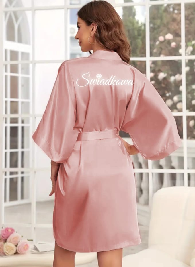 Wedding Day Essentials - Bruidsmeisje & Bruid - Set van 2 Badjassen - Kimono - Satin Look - Wit & Roze