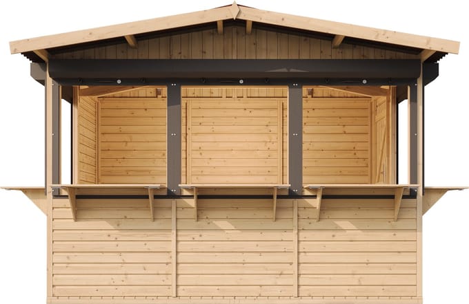 Timbela M150BZ - Houten marktkraam - 6 m² -263x336xH232 cm - met 5 afsluitbare rolluiken