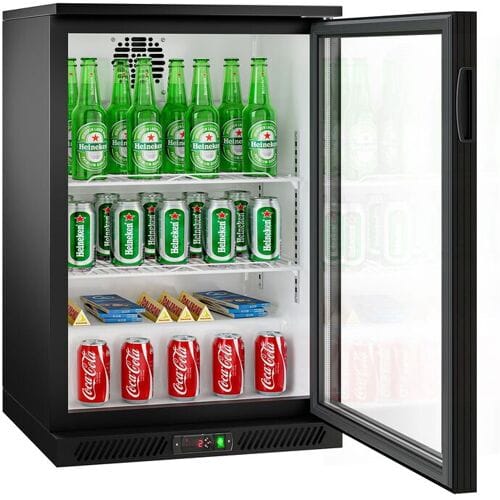 GGM Gastro Barkoelkast - 600mm - 126 Liter - met 1 glazen klapdeur - zwart zwart
