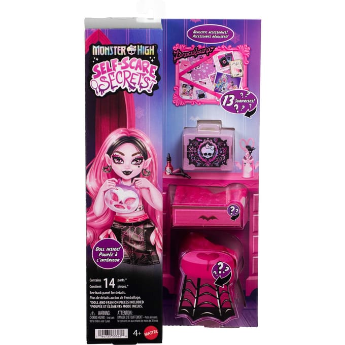 Monster High Self-Scare Secrets - Draculaura modepop met 13 realistische accessoires