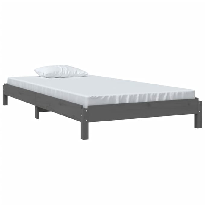 vidaXL - Bed - stapelbaar - 75x190 - cm - massief - grenenhout - grijs