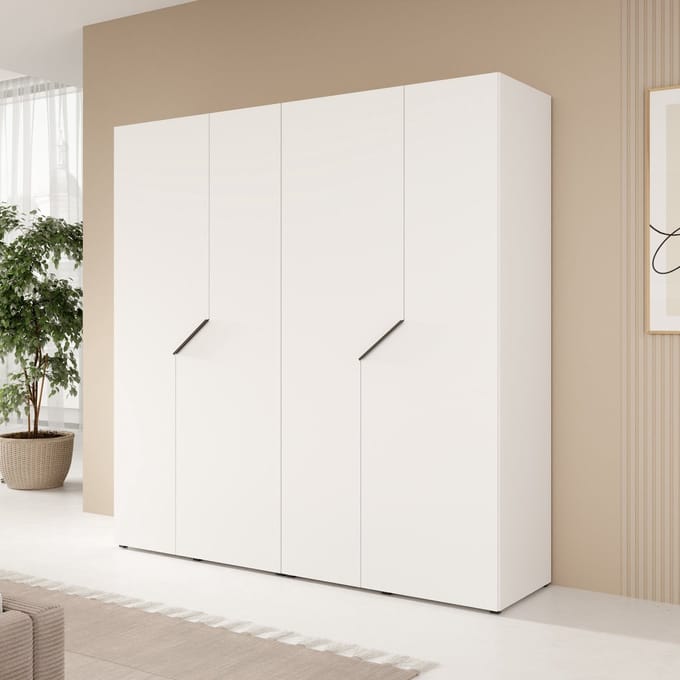 Meubella - Arena - Kledingkast 4-deurs - Wit - 200x202x50 cm
