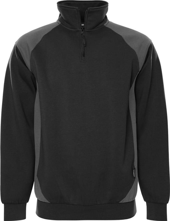 Fristads Sweater met korte rits 7048 GSM - Zwart/Grijs - 2XL