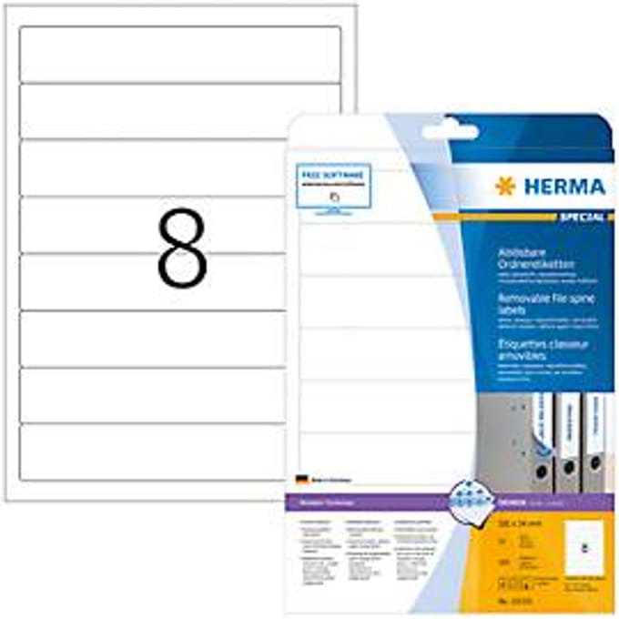 HERMA printeretiketten Removable file labels, A4, 192x34 mm, White, 200 pcs.