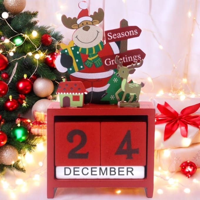 Houten kerstkalender met rendier - rood - Kerstdecoratie