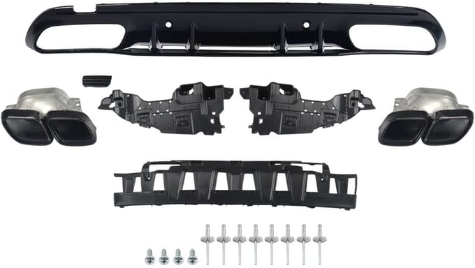 Achterbumper Diffuser Uitlaat Set - Voor Mercedes W205 AMG (2015-2021) - C63 Look - Zwart - Auto Accessoires