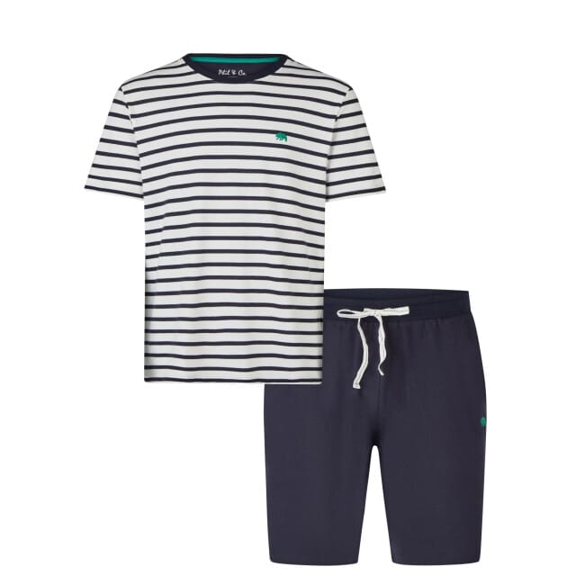 Phil & Co Heren Shortama Korte Pyjama Set Crème/Donkerblauw Gestreept - Maat M