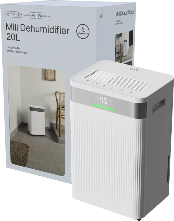 Mill MDH20 luchtontvochtiger - tot 40m2 - 20 liter per dag - timer - 5 jaar garantie