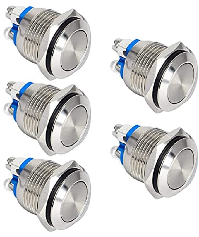 Momentary Waterdichte Drukknop 19mm met Schroefaansluitingen - 5 Stuks