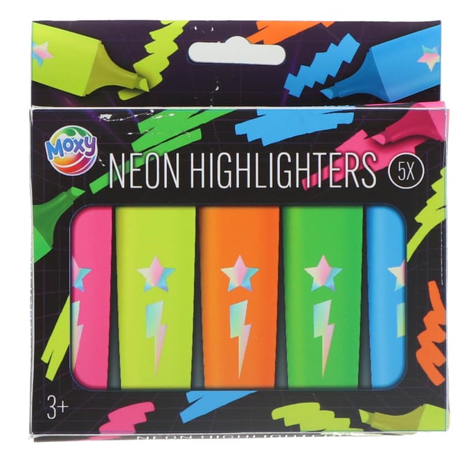 5 Neon Highlighters - Markeerstiften - 12 x 17,5 cm