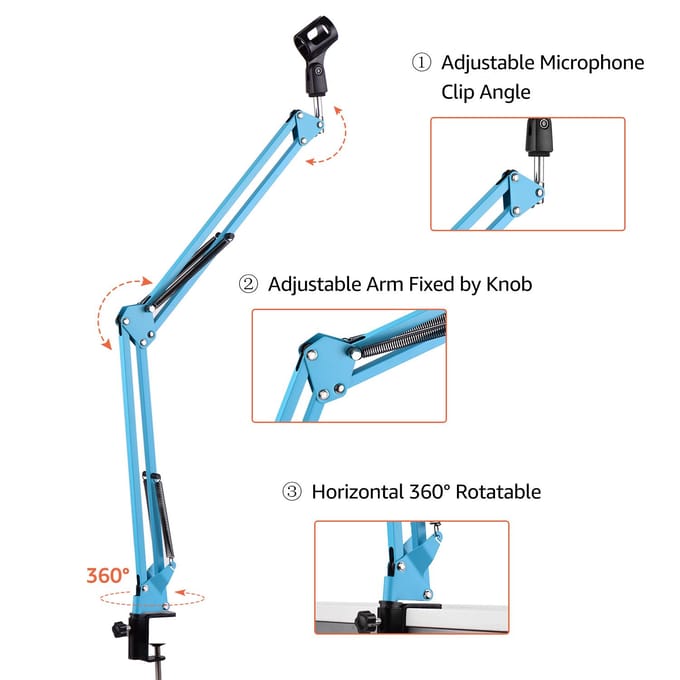 Support de pied de Microphone, support paresseux de Table avec bras extensible, Clip de Microphone blanc