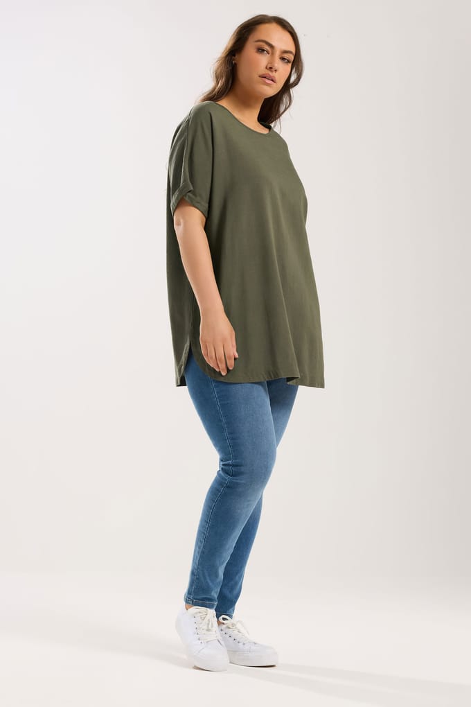 Yours Kakigroen Linnen Boxy Tshirt Size 50-52