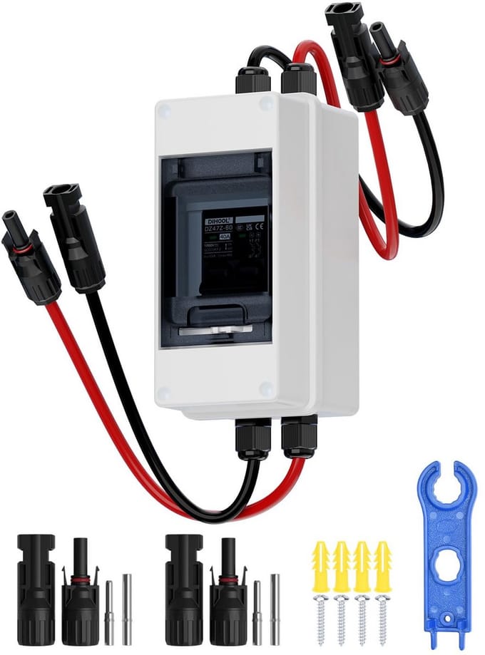 DC Stroomschakelaar - Zekering Behuizing - Installatie Bescherming - IP65 Waterdicht - 1000V 40A - Grijs