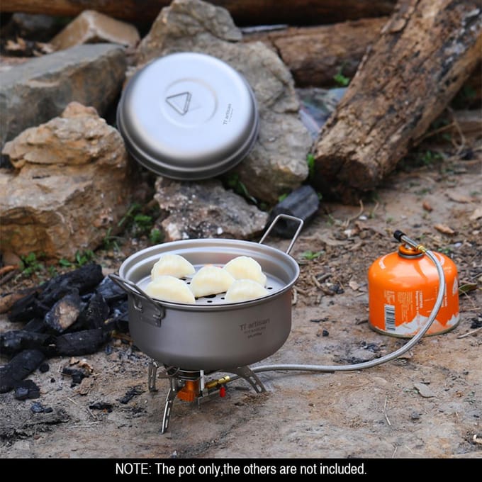 Ensemble de marmite à vapeur en titane avec couvercle, Kit de désordre pour soupe de Camping en plein air argenté