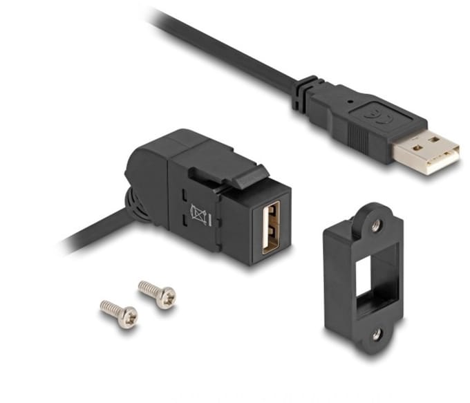 USB-A haaks (45°) Keystone module - USB-A (m) | met inbouwframe | USB2.0 | zwart | 0,30 meter
