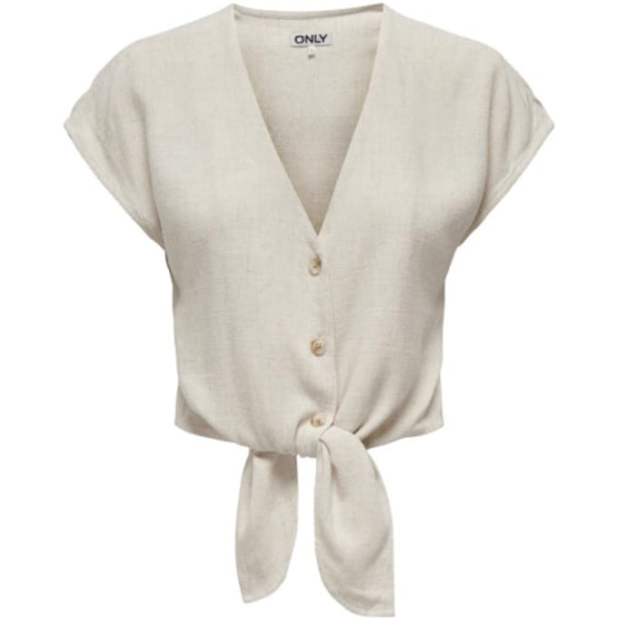 Only beige dames blouse   V-hals   Regular fit   Gemeleerd patroon   Knoopsluiting   Korte mouw Beige M