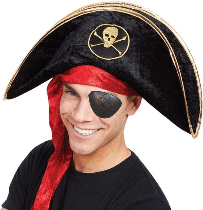 Carnaval verkleed hoed voor een Piraat - zwart - polyester - heren/dames - incl. ooglapje