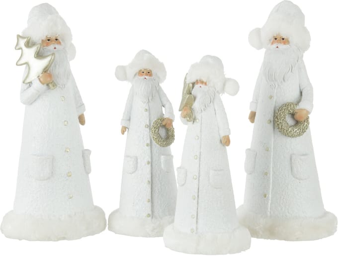 J-Line kerstfiguur Kerstman - polyresin - wit/goud - large - 2 stuks