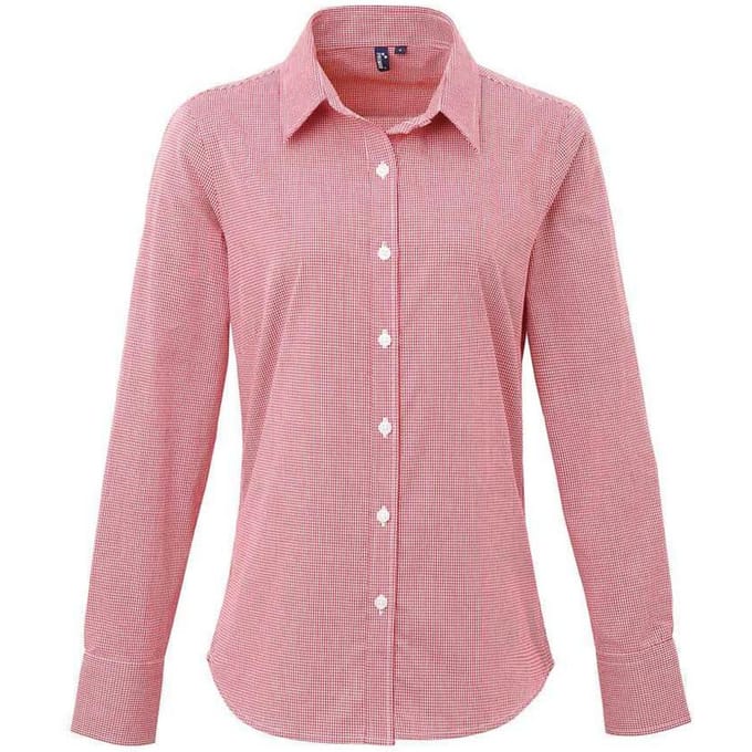 Premier Dames/Dames Micro Gingham geruit katoenen shirt met lange mouwen (Rood/Wit)