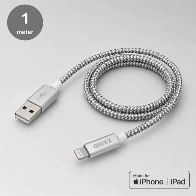 Lightning naar USB-A kabel - Grixx - MFi - 1 meter - Space grey