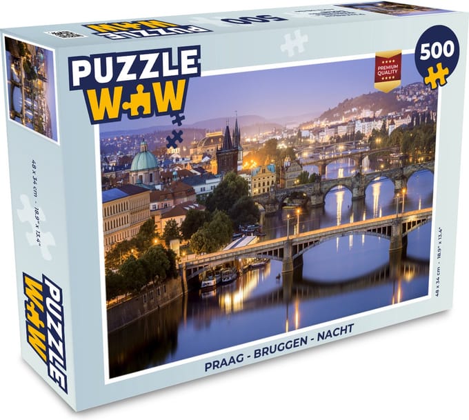 Puzzel Praag - Bruggen - Nacht - Legpuzzel - Puzzel 500 stukjes