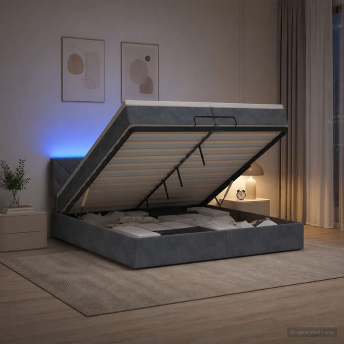 vidaXL - Ottomaanse - Bed - met - Matras - en - LED - Donkergrijs - 200 - x - 200 - cm