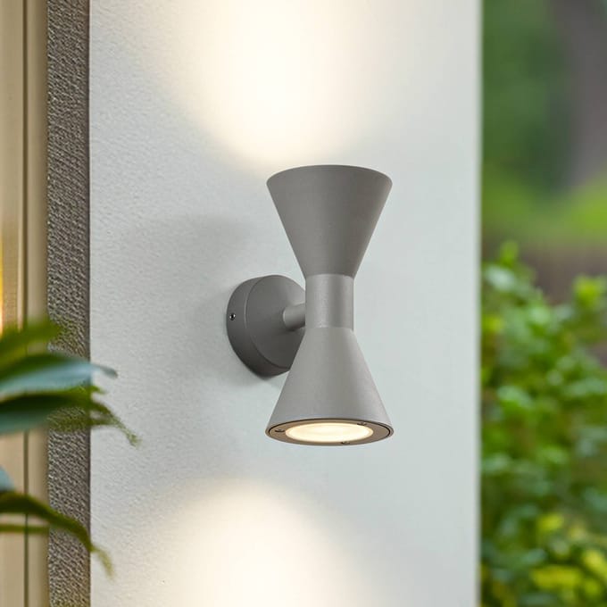 Lucande - Wandlamp buiten - 2lichts - Aluminium, glas - H: 21.4 cm - GU10 - grijs