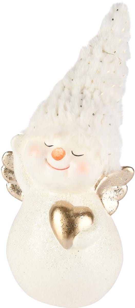 Dekoratief | Sneeuwman m/hartje, goud/wit, TC, LED, 12x9x18cm | A255404
