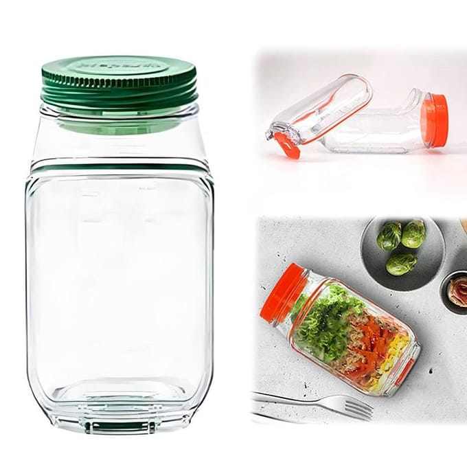 Boîte à Salade Portable Empilage Vertical Bocal à Salade en Plastique Boîte à Déjeuner Récipient Étanche Garde au Frais Récipient Alimentaire Transparent vert