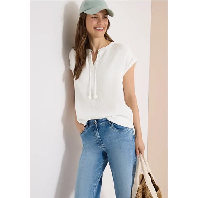 Blouse met gespleten hals in mousseline